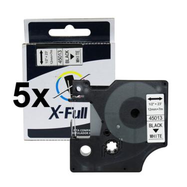 Imagem de Kit 5 Fitas D1 Compatível Dymo 45013 Branca Letra Preta 12mm
