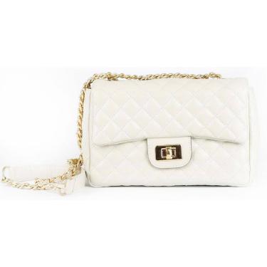 Imagem de Bolsa Feminina Luxo Matelasse Couro Off White Ouro
