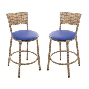 Imagem de KIT 2 Banquetas Baixa Encapada Junco CAPPUCCINO Bar Bistro Americana -