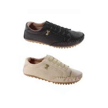 Imagem de Kit 2 pares de Tênis Mocatênis Feminino - Clara Maria, Preto, Bege, 38