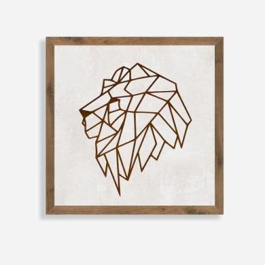 Imagem de Quadro Rústico Leão Geométrico Artesanal em Madeira - Arks Presentes