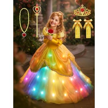 Imagem de Vestido de princesa para meninas, luz LED RGB sincronizada, controle de aplicativo, roupas para Gilrs, fantasia de Halloween com acessórios, vestido de princesa infantil para festa de aniversário