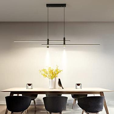 Imagem de Lustres modernos de LED preto reguláveis com controle remoto para mesa de jantar, sala de estar, ilha de cozinha, luzes pendentes com 2 holofotes de teto, ideais para hall de entrada e bar,