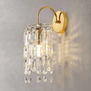 Imagem de Luminárias de parede para sala de estar Luminária de parede de cristal Poste Acabamento dourado Luminária E14 para sala de estar Quarto Cabeceira Decoração de casa Lâmpadas