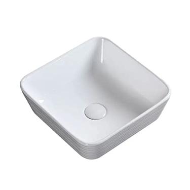 Imagem de Pia quadrada de banheiro 35 x 34,8 cm acima do balcão pia de vaso de cerâmica pia branca para banheiro, hotel, apartamento