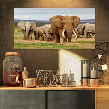 Imagem de Designart PT12977-32-16 Grande Rebanho de elefante na África e africana Impressão em tela de parede, 32x16