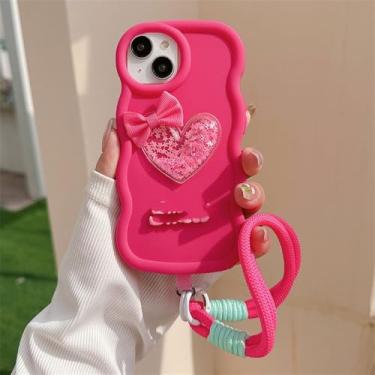 Imagem de Capa macia com estampa de coração Quicksand Love para Xiaomi Redmi Note 8 9 10 11 12 13 Pro Plus 5G 4G 10S 11S 12S, capa com alça de pulso, rosa vermelha, para Redmi 12 4G