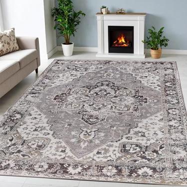 Imagem de Superior Mahi Tapete de área interna lavável com borda medalhão floral, tapetes laváveis à máquina, para quarto, sala de estar, jantar, pisos de cozinha, forro de algodão flexível, tapetes de fácil