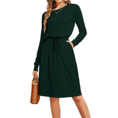 Imagem de Vestido Simier Fairy Fall Warm Knit, verde solto para mulheres - Simie