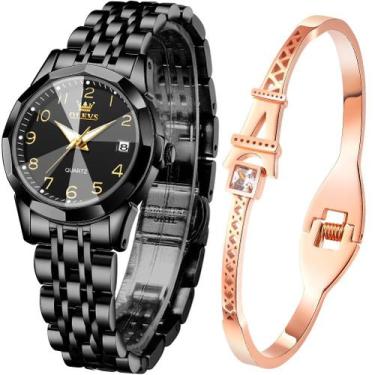 Imagem de Relógio feminino OLEVS, conjunto de pulseiras, ouro rosa para mulheres
