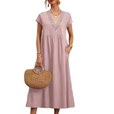 Imagem de Vestido midi Zhyaj, túnica solta de algodão com bolsos para mulheres