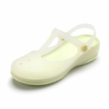 Imagem de Sapatos femininos plus size 10, sandálias vazadas, sapatos de praia, sandálias de verão, chinelos de geléia, sapatos de bico fechado, sapatos de fundo grosso, sapatos de bolo de esponja, Amarelo maçã,