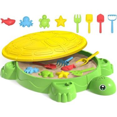 Imagem de Sandbox Handwell Toddlers Turtle com tampa +8 moldes de areia de 3 ano