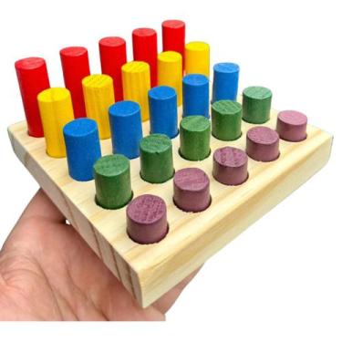 Imagem de Jogo de Encaixe Pinos Coloridos Madeira Brinquedo Montessori Didáticos