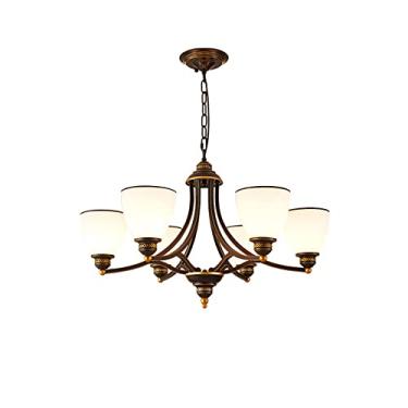 Imagem de YQSLQZZ Luminária de teto semi embutida, lustre de vidro grande vintage americano, base de parafuso E27, para sala de estar, quarto, sala de jantar, cozinha, ilha, hotel, lobby