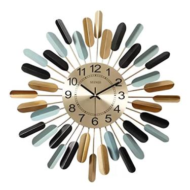 Imagem de ZYHSIJOBAS Relógio de parede grande relógio de parede decorativo de metal para decoração de sala de estar, relógios de parede silenciosos operados por bateria, arte de parede moderna para casa, para