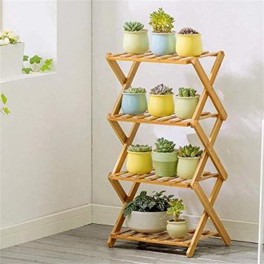 Imagem de Prateleira de flores de 4 andares de madeira maciça multicamada dobrável interior flor varanda parede grossa sala de estar vaso acessórios exposição/organizador