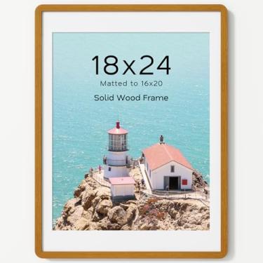 Imagem de Acovy Porta-retrato de 45,7 x 61 cm, moldura de madeira maciça de teca com tapete para 40,6 x 50,8 cm, moldura de pôster com vidro temperado e ferragens para pendurar, para exibição de parede e mesa