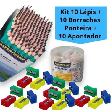 Imagem de Kit 10 lápis de Escrever Nº2 Preto + 10 Borracha Ponteira Branca + 10 