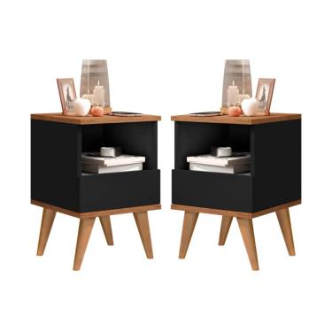 Imagem de kit 2 mesas de cabeceira 1 gaveta Pes Palito Pantanal preto / nature - Comprar Moveis em Casa
