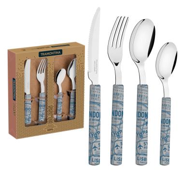 Imagem de Faqueiro Tramontina Bliss com Lâminas em Aço Inox e Cabos de Polipropileno Cinza Médio 16 Peças