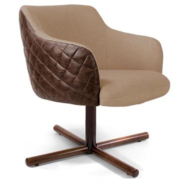 Imagem de Poltrona Decorativa Giratória Base X Jade D02 Linho Bege C-129 Tressê Corano Marrom - Lyam Decor