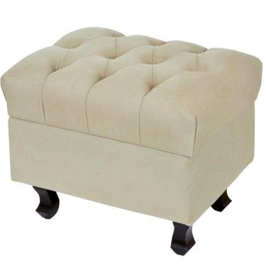 Imagem de Puff París Luis Xv L02 Capitone Suede Bege Pés Madeira - Lyam Decor