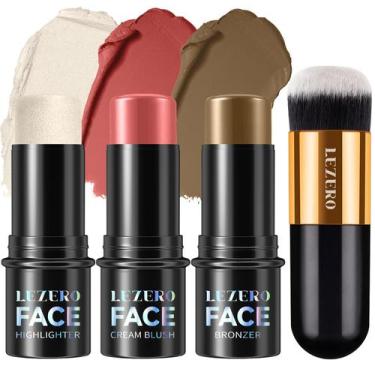Imagem de Kit de maquiagem Contour Stick Lezero com iluminador, blush e bronzead