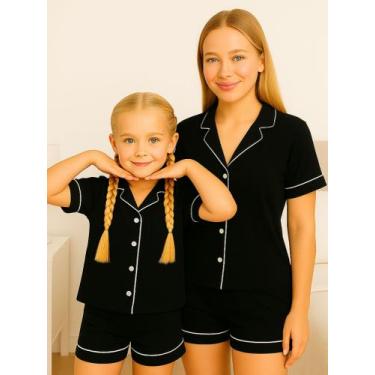 Imagem de Pijama Mae e Filha Americano Blusa com Gola e Short - c7 BRENDA ADULTO