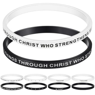 Imagem de Landical 2 pulseiras cristãs de borracha de silicone God Is First, versículos bíblicos, pulseiras de silicone para mulheres, homens, presentes religiosos, 7.5 x 0.2 x 0.09 inches, Silicone, silicone