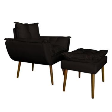 Imagem de Kit Poltrona Decorativa Recepção Manicure com Puff Para Quarto Penteadeira Closet Quarto (Marrom)