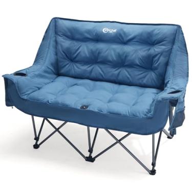 Imagem de PORTAL Cadeira de acampamento dupla, poltrona dobrável para 2 pessoas para adultos, assento acolchoado com bolso lateral, sofá portátil, cadeiras largas resistentes para duas pessoas com suporte para