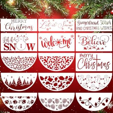 Imagem de 15 estênceis de Natal para artesanato, reutilizáveis, meia volta, Feliz Natal, deixe neve, estênceis de Natal para pintura em cabide de porta, placas de madeira, capachos, decoração de casa (Natal)