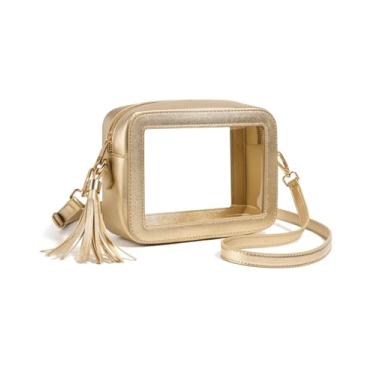 Imagem de Unilily Bolsa transparente para eventos em estádios, bolsa transparente aprovada para estádios para shows, festivais, eventos femininos, Dourado, Clássico