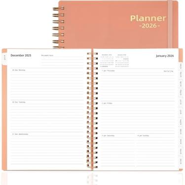 Imagem de Agenda de dia 2026, agenda semanal e mensal 2026, janeiro de 2026 a dezembro de 2026, 15,7 x 21,3 cm, agenda diária com abas e bolso, papel grosso 100GSM, rosa