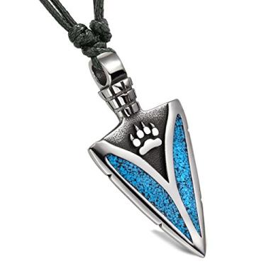 Imagem de Presentes de lobo para homens ou mulheres - Colar de ponta de flecha de pata legal - Pingente de dente de amuleto exclusivo de poderes de proteção, Esmalte, Turquesa sintética