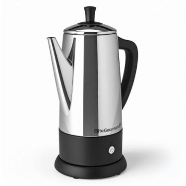 Imagem de Elite Gourmet Percolador de café elétrico de 12 xícaras, seguro para lava-louças, filtro de aço inoxidável, tampa e tubo, mantém aquecido, base giratória de 360°, sem fio, aço inoxidável