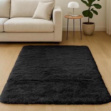 Imagem de Carpete, Tapete Sala Grande, 1,00x1,50 Sala Quarto Felpudo Premium，Antiderrapantes e Macios(Preto)