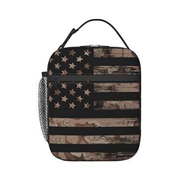 Imagem de FUABJPOI American Flag With Desert Camouflage Insulated Lunch Bag - Reusable Lunch Box - Portable Lunch Tote For Women Men And Kids