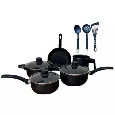 Imagem de Conjunto de panelas de 8 peças, inclui tampas e espátulas antiaderentes (Preto)