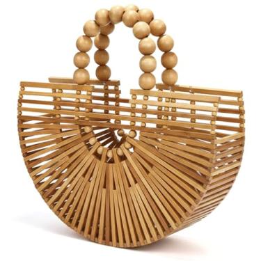 Imagem de ALWY Bolsa Feminina De BAMBU Com Alça De Bolinhas Elegante, Bolsa Madeira Luxuosa, Estilosa, Passeio
