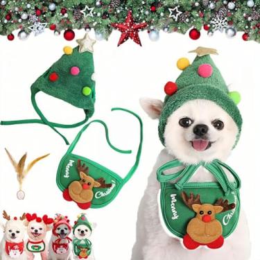 Imagem de Adorável chapéu de pom-pom de árvore de Natal para cães – Boné festivo ajustável para filhotes de renas de gato de Natal, chifres de alce, faixa de cabeça para animais de estimação, acessórios para