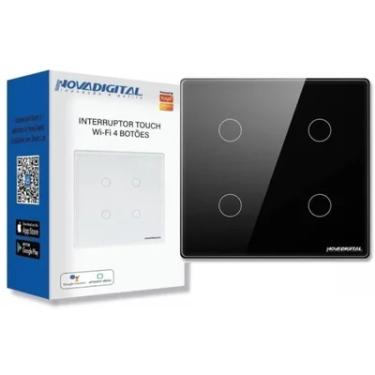 Imagem de Interruptor Smart 4x4 Wifi 4 Botões Touch, Alexa, Google, Preto