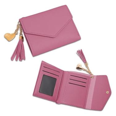 Imagem de Carteira pequena feminina, porta-cartão de crédito com bloqueio de RFID, carteira de couro macio dobrável com bolso para moedas para documento de identidade, rosa, Medium, Moderno