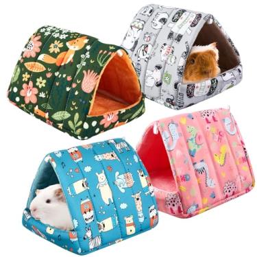 Imagem de Cinnvoice 4 peças de esconderijo de porquinho da índia, túnel de cama de porquinho da índia, acessórios de gaiola pequena lavável para coelho, ouriço, camundongos, chinchilas, hamsters, furões