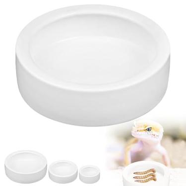 Imagem de Tigela de alimentação redonda branca para répteis, tamanho grande (diâmetro 9,9 cm, altura 2,9 cm), adequada para lagartos, dragões barbudos, cobras, etc., design à prova de fuga