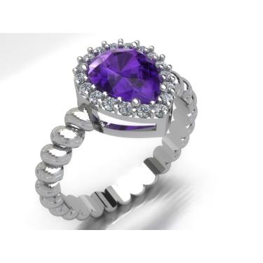 Imagem de Anel De Prata Zirconia Gota Ametista 950 Entrega Imediata