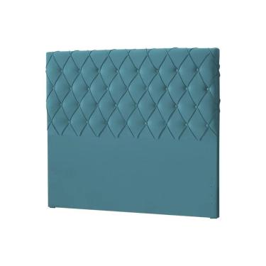 Imagem de Cabeceira Queen Estofada Chicago Capitonê 160cm Veludo Azul