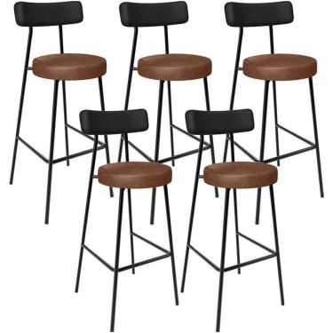 Imagem de Kit 05 Banquetas Alta Bar Cozinha Sala De Jantar Milão L02 Couríssimo Preto Marrom - Lyam Decor