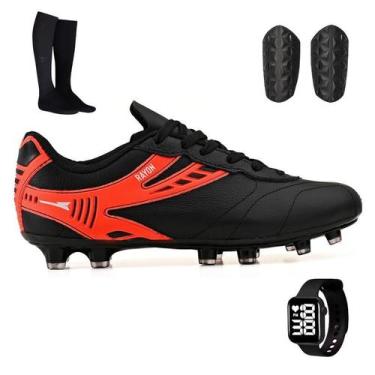 Imagem de Kit Chuteira Masculina Trava + Meião + Caneleira + Relógio - Light, Br